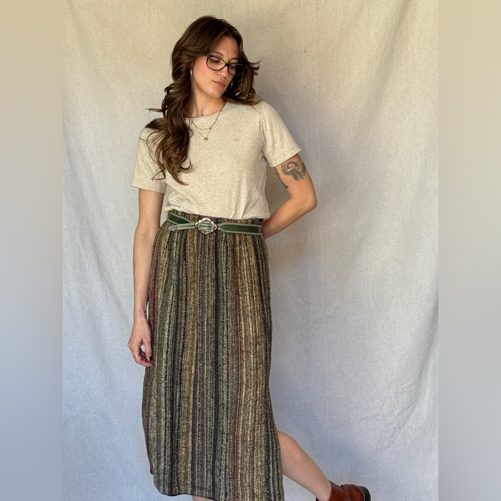Vintage Dark Tweed Midi Skirt